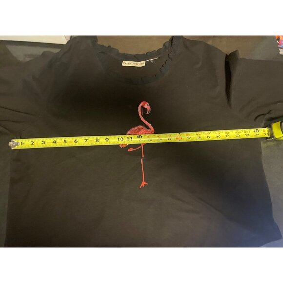 Seventh Ave Pink Flamingo Sparkle Decoration 3/4 Sleeve Black Pullover T Shirt - Picture 7 of 10